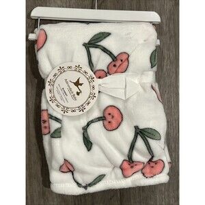 Adirondack Baby Cherry Cherries Fleece Blanket White Pink Soft Lightweight New